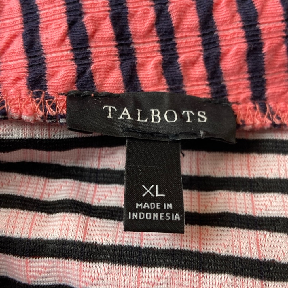 Talbots Size xl Navy Blue & Pink Striped Cowl Neck Stretch Top